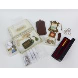 Mixed lot to include watch keys, pocket watch parts, vintage Swatch wristwatch, costume jewellery,