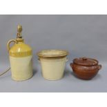 Stoneware flagon converted to a table lamp and two stoneware pots, (3)