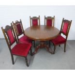 Mahogany dining table, circular top on a baluster column base with tripod legs , 112 x 75cm together