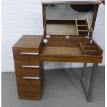 Contemporary walnut coloured dressing table with a self closing lift up top, mirrored interior and