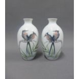 Pair of small continental porcelain baluster vases with birds pattern, 13cm (2)