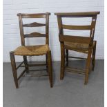 g725 Two early 20th century oak bible chairs, ex St Giles's Cathedral, Edinburgh, 82 x 44cm (2)