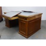 Mahogany partner's desk, the rectangular top with a pale blue leather skivver, with a drawer to each