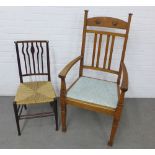 Two Arts & Crafts chairs to include a small ebonised Sussex style chair, largest 41 x 89cm (2)