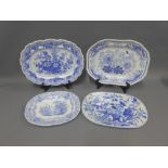 19th century Staffordshire blue and white transfer printed pottery to include a draining ashet,