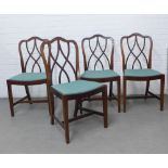 Set of four reproduction mahogany dining chairs with interlaced splat backs and upholstered drop