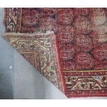 Eastern runner, red worn field with boteh pattern and multiple borders, 408 x 109cm
