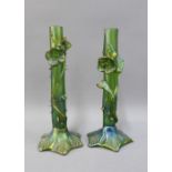 Pair of early 20th century green glass vases, 24cm high (2)