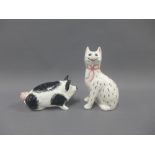 Griselda Hill Wemyss style pottery to include a black and white pig and a Galle style cat, 17.5cm (