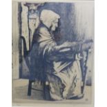 Marcel Armand Rencoule, early 20th century drypoint etching of an elderly woman, signed in pencil