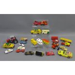 A collection of vintage die cast cars and vehicles, playworn, (a lot)