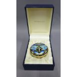 Moorcroft enamel trinket box, the circular cover with dragonfly pattern, with well kept presentation