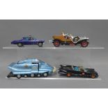 A Dinky Spectrum Pursuit Vehicle and three vintage die cast model Corgi cars to include Bat