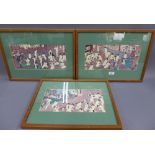 Set of three Japanese prints of a Women's bathhouse, framed with glass, 35 x 18cm (3)