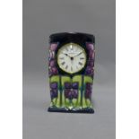 Moorcroft pottery mantle clock with art nouveau floral pattern, with well kept presentation box,