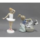 Royal Doulton 'Little Ballerina' HN3395 and a Lladro figure of a girl bathing her dog, both with