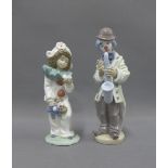 Lladro 'Sad Sax' porcelain figure and a Nao figure of a child dressed as a clown, both with original