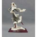 Capo di Monte Florence figure of an ice skater, signed and dated 1989, on a rectangular plinth base,