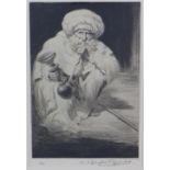 William Bagdatopolous, 'Kathiawari' etching, signed in pencil and framed under glass, 21 x 32cm