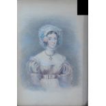 19th century school, half length portrait of a woman, watercolour, unsigned, framed under glass with