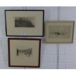 Gordon Story, an etching of Edinburgh Castle and two others, all framed under glass (3)
