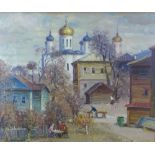 Yakov Besperstov (b.1929) ;A small yard in Vladimir', oil on canvas, singed, framed, 54 x 65cm