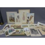 A quantity of unframed watercolours, prints, engravings, etc various sizes (a lot)