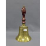 'Captains' Brass bell with turned wooden handle 42cm