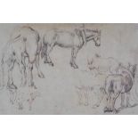 Dutch School, horse studies in ink and wash, unsigned, under glass within a good giltwood frame,