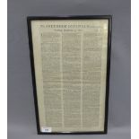 The Aberdeen Journal Extraordinary - Tuesday,December 9, 1777, framed newspaper, 27 x 45cm