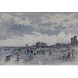 'Portobello Sands' a coloured engraved print, framed under glass, 24 x 17cm