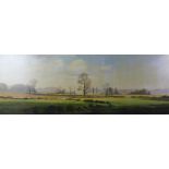 Winterbourne, a rural landscape with farmhouse buildings, oil on canvas, signed and dated 74,