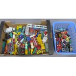A quantity of vintage diecast cars, all playworn (two boxes)