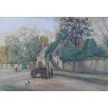 Robert Diaz, 19th century street scene with a horse and cart, watercolour, singed and dated 1883,