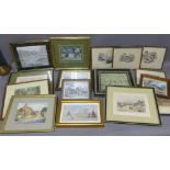 A carton containing a quantity of 19th century and later prints, etc, all framed, various sizes,