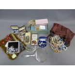 A quantity of vintage and later costume jewellery and a white metal mirror, etc (a lot)