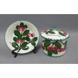 Wemyss biscuit jar and cover in Plum tree pattern and a Wemyss saucer dish, 13cm high (2)
