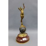 Early 20th century bronze figural clock on an oval hardstone base (a/f)