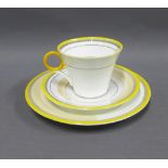 Shelley Art Deco porcelain cup, saucer and side plate trio (a/f) (3)