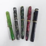 Five early 20th century fountain pens to include Conway Stewart, Waterman's and Mabie Todd, etc, one