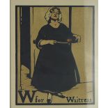 William Nicholson (1872 - 1949) 'W is for Waitress' coloured woodblock print, framed under glass,