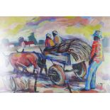 A. Jack, a watercolour of a rural scene with a cart and figures, signed and dated '09, framed