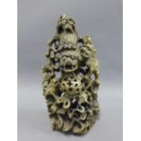 Chinese carved soapstone group of Kylins, 20cm