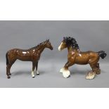 Two Beswick brown glazed horse figures, 20cm (2)