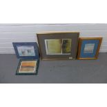 Jack Moncur, three framed watercolours and one unframed (4)