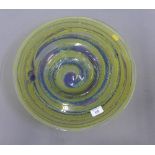 Art glass bowl, with shallow well and flattened rim, 42cm diameter