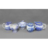 19th century Staffordshire blue and white transfer printed pottery to include Mintons oriental Scene