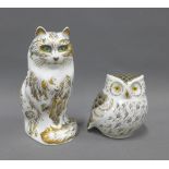 Two Royal Crown Derby Imari paperweights to include 'Fifi' and 'Little Grey owl' with gold stoppers,