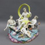 Early 20th century porcelain Venus and attendants figure group, with blue crossed swords mark, 24cm