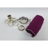 Mixed lot to include a collection of four silver napkin rings, Epns fish knives and forks, egg